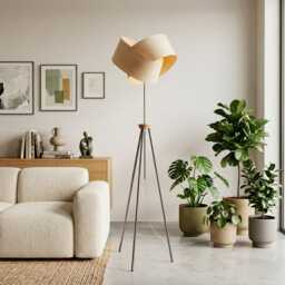 Contemporary Tripod Floor Lamp Minimalist Wood Steel Standing Light For Modern Living Room Corner