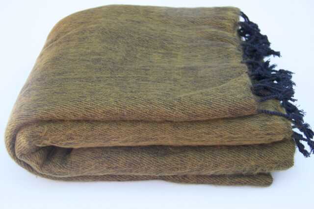 Hand-Loomed Khaki Green Yak Wool Blanket Oversized Travel Shawl - image 1