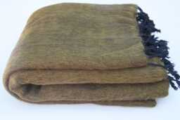 Hand-Loomed Khaki Green Yak Wool Blanket Oversized Travel Shawl - thumbnail 1