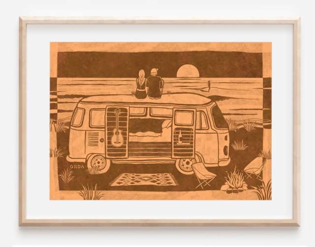 Campervan - Fine Art Print Van Life Boho Adventure Poster Hippie Travel Wanderlust Ocean Minimal Wall Decor Vintage Handmade - image 1