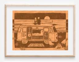 Campervan - Fine Art Print Van Life Boho Adventure Poster Hippie Travel Wanderlust Ocean Minimal Wall Decor Vintage Handmade - thumbnail 1