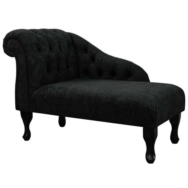 Handmade Black Plush Chaise Longue Buttoned Accent Chair - image 1
