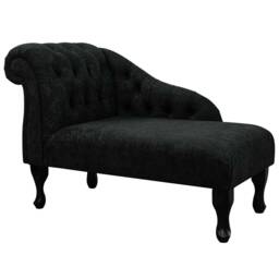 Handmade Black Plush Chaise Longue Buttoned Accent Chair