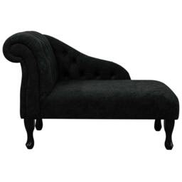 Handmade Black Plush Chaise Longue Buttoned Accent Chair - thumbnail 2