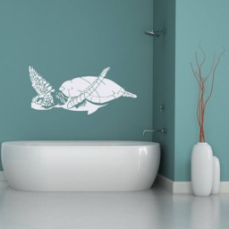 Swimming Sea Turtle Wall Decal Marine Life Bathroom Decor #204 - thumbnail 1