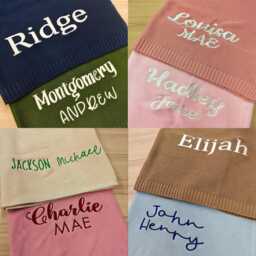 Personalized Embroidered Baby Knit Blanket, Monogrammed Newborn Gift, Name Shower Nursery Girl Blanket - thumbnail 2
