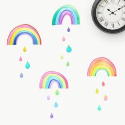 Rainbows & Raindrops - Fabric Wall Decals Watercolour Stickers Kids Room Decor - thumbnail 3