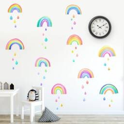 Rainbows & Raindrops - Fabric Wall Decals Watercolour Stickers Kids Room Decor - thumbnail 2