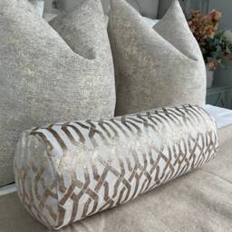 "Geo Luxury Textured Champagne - Gold Feather Cushion, 16"" X 6" - thumbnail 1