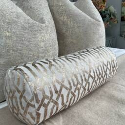 "Geo Luxury Textured Champagne - Gold Feather Cushion, 16"" X 6" - thumbnail 4