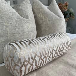 "Geo Luxury Textured Champagne - Gold Feather Cushion, 16"" X 6" - thumbnail 2