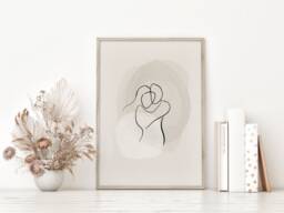 Couple Line Art, Hug Cuddle Abstract Art Wall Print, Home Decor Valentines, Modern Prints, Minimal Scandinavian Print - thumbnail 1