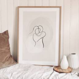 Couple Line Art, Hug Cuddle Abstract Art Wall Print, Home Decor Valentines, Modern Prints, Minimal Scandinavian Print - thumbnail 2