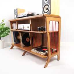 Mid-Century Modern Record Cabinet, Handmade Vinyl Storage Unit, Retro Media Turntable Stand - thumbnail 2
