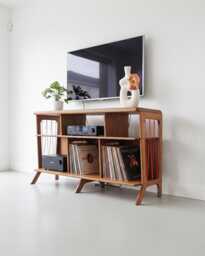Mid-Century Modern Record Cabinet, Handmade Vinyl Storage Unit, Retro Media Turntable Stand - thumbnail 1