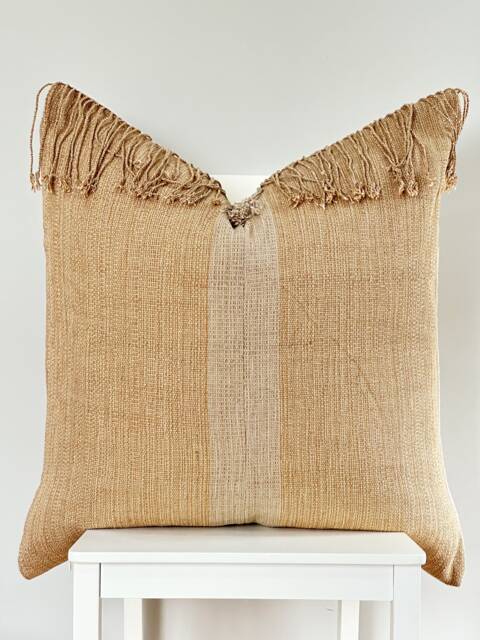 Brown Tribal Hemp Hand Woven Natural Dye Color Hmong Lumbar Pillow Cover - image 1