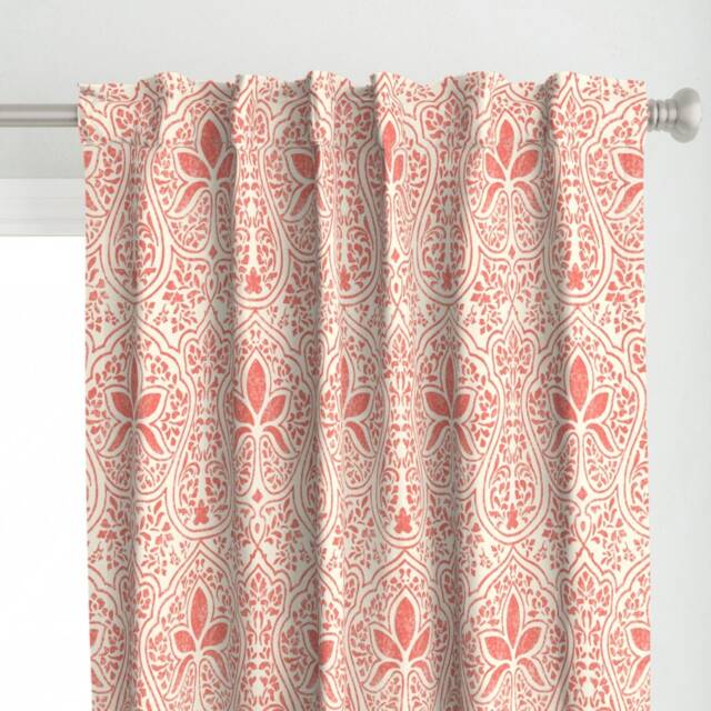 Bohemian Coral Batik Curtain Panel - Indian Inspired Weathered Look Summer Pink Custom By Peacoquettedesigns - image 1