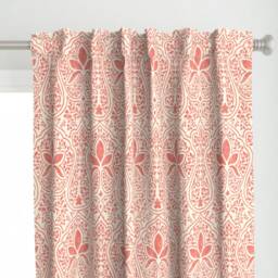 Bohemian Coral Batik Curtain Panel - Indian Inspired Weathered Look Summer Pink Custom By Peacoquettedesigns