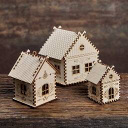 Personalized Wooden Miniature House With Custom Text For Crafts & Decoration - Laser Cut Doll Christmas - thumbnail 3