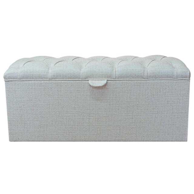 Cream Woven Storage Box - Buttoned Ottoman Handmade in Britain - image 1