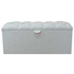 Cream Woven Storage Box - Buttoned Ottoman Handmade in Britain - thumbnail 1