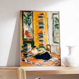 Woman Reading By The Window Poster, Cozy Book Lover Wall Art, Warm Yellow Interior Painting, Modern Impressionist Home Decor - thumbnail 2