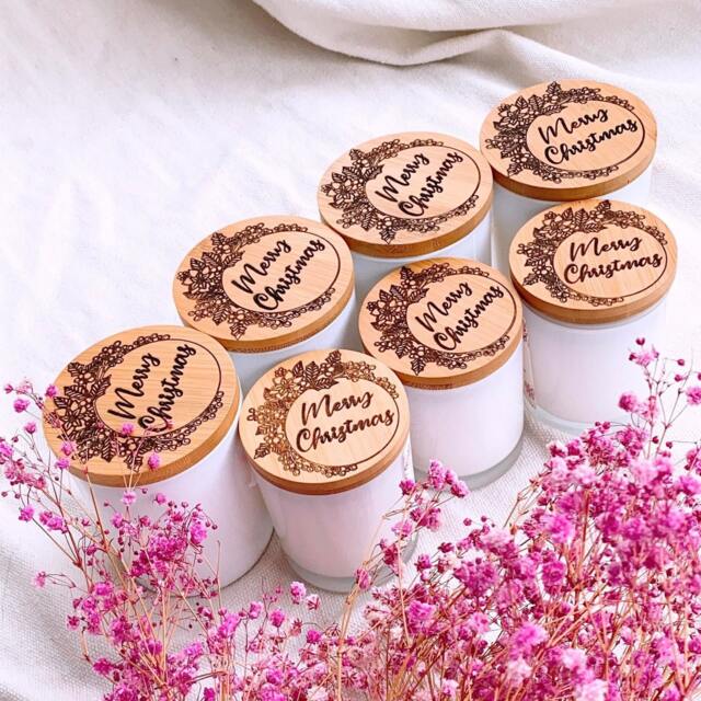 Personalized Christmas Candle, Engraved Wood Lid, Secret Santa Gift - image 1