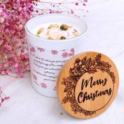 Personalized Christmas Candle, Engraved Wood Lid, Secret Santa Gift - thumbnail 2
