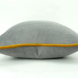 Grey Velvet Pillow With Mustard Piping Detail - Cotton Cushion - thumbnail 4