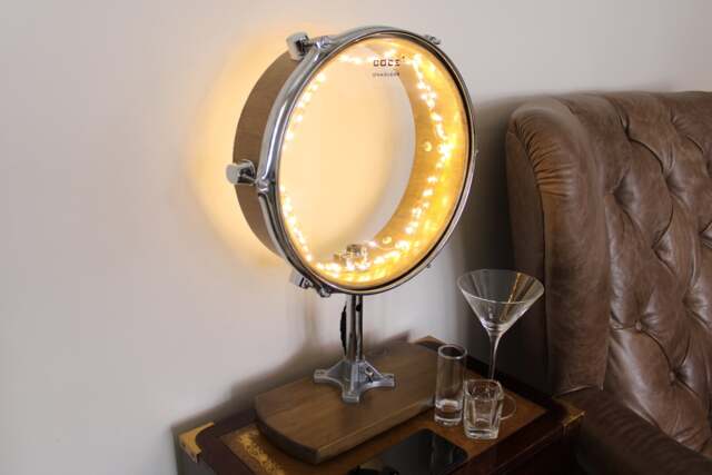 steampunk Drum Lamp Upcycled Industrial Desk Light, Drummer Gift - image 1