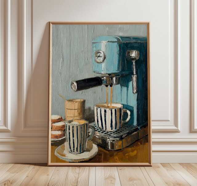 Vintage Coffee Machine Wall Art, Retro Kitchen Decor, Barista Espresso Print, Cozy Cafe Poster, Neutral Lover Home Artwork - image 1