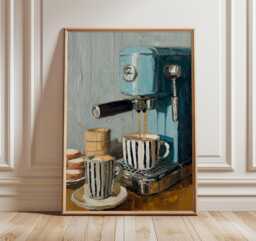 Vintage Coffee Machine Wall Art, Retro Kitchen Decor, Barista Espresso Print, Cozy Cafe Poster, Neutral Lover Home Artwork - thumbnail 1