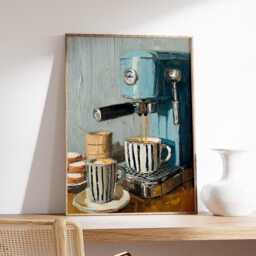 Vintage Coffee Machine Wall Art, Retro Kitchen Decor, Barista Espresso Print, Cozy Cafe Poster, Neutral Lover Home Artwork - thumbnail 2