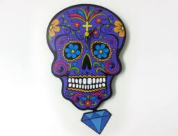 Purple Sugar Skull - Day Of The Dead -Dia De Los Muertos Calavera Pendulum Wall Clock - thumbnail 1