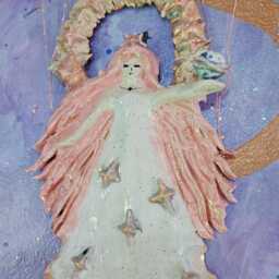 Goddess Of Universe Ceramic Handmade Wall Hanging. With Selection Charms. Mushroom Air Fire Water Lotus Moon & Personalise - thumbnail 3