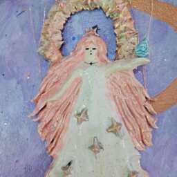 Goddess Of Universe Ceramic Handmade Wall Hanging. With Selection Charms. Mushroom Air Fire Water Lotus Moon & Personalise - thumbnail 2