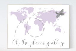 Lilac World Map Nursery Decor Travel Theme Art Print - thumbnail 1