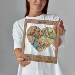 Engraved Heart Map, Wedding Gift For Couple, Met Engaged Married Puzzle Wood Art - thumbnail 2