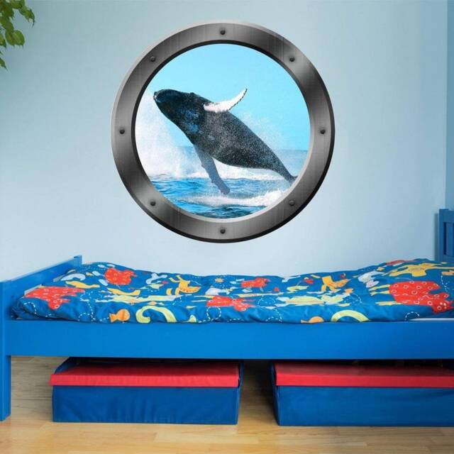 Whale Porthole Wall Decal Ocean Window View - Vwaq Po6