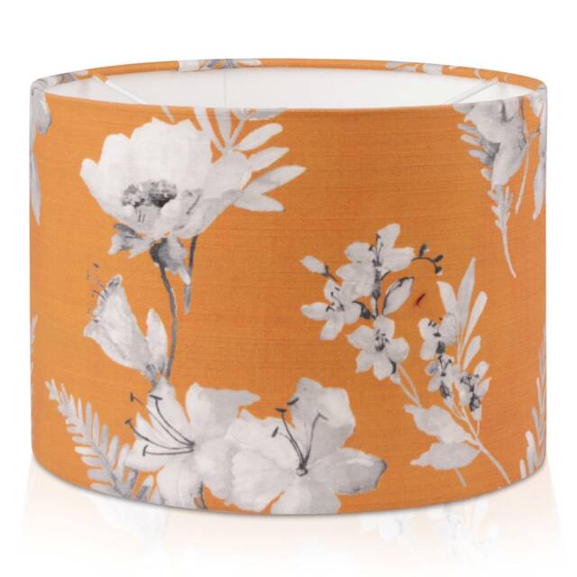 Handmade Orange Floral Lampshade, Grey Sketch Flower Design - image 1