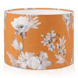 Handmade Orange Floral Lampshade, Grey Sketch Flower Design - thumbnail 1
