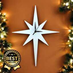 Pointed Christmas Star Clocks - Custom Colours & Woods, Sizes Engraving Services - thumbnail 1