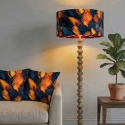 Handmade By Order Luxury Copper Brown Feathers Pattern On Velvet Drum Lamp Shade Pendant Light All Shapes & Sizes Available - thumbnail 2