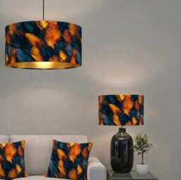 Handmade By Order Luxury Copper Brown Feathers Pattern On Velvet Drum Lamp Shade Pendant Light All Shapes & Sizes Available - thumbnail 1
