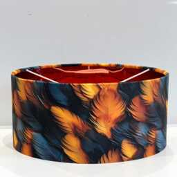 Handmade By Order Luxury Copper Brown Feathers Pattern On Velvet Drum Lamp Shade Pendant Light All Shapes & Sizes Available - thumbnail 3