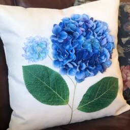 Blue Hydrangea Pillow Cover 3D Floral Applique, Water Resistant Sham - thumbnail 2