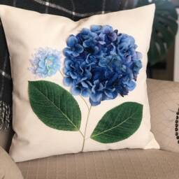 Blue Hydrangea Pillow Cover 3D Floral Applique, Water Resistant Sham - thumbnail 4
