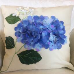 Blue Hydrangea Pillow Cover 3D Floral Applique, Water Resistant Sham - thumbnail 3