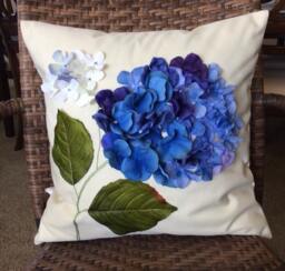 Blue Hydrangea Pillow Cover 3D Floral Applique, Water Resistant Sham