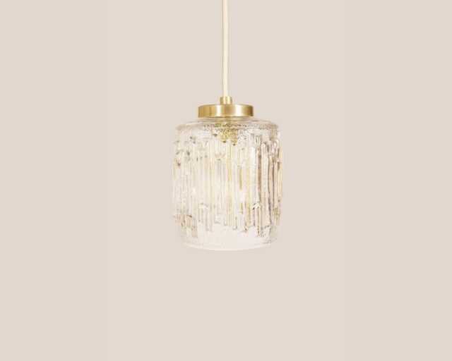 Nada Vintage Pendant Light Handcrafted Glass Lamp Textured Retro Ceiling Fixture Yugoslavia Gold Brass - image 1